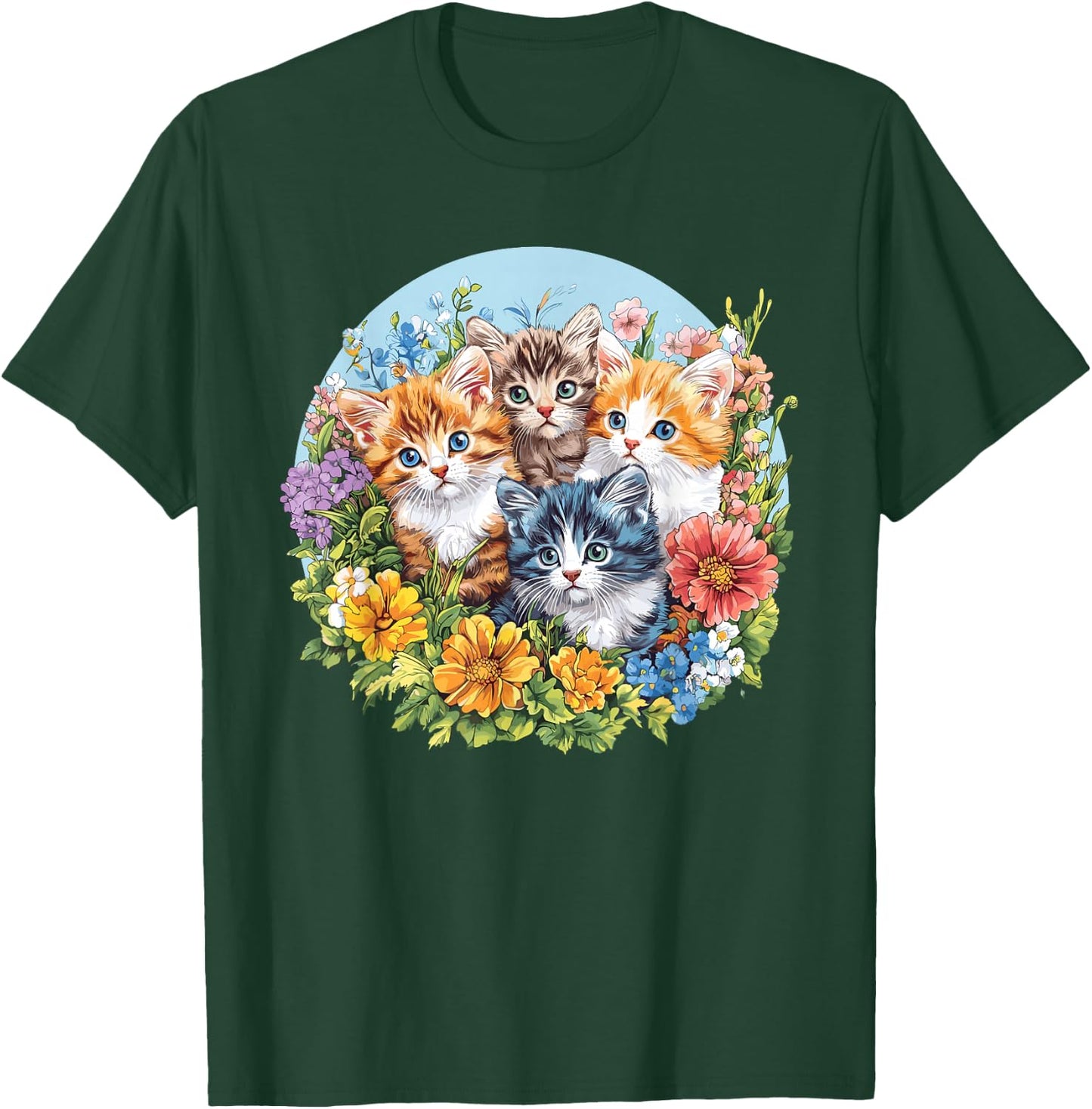 Adorable Kittens Surrounded by Flowers T-Shirt - T-Shirt | Forest