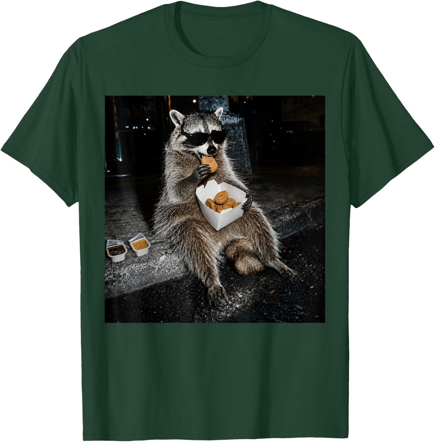 Funny Raccoon Eating Chicken Nuggets Feral Women Nugs Food T-Shirt - T-Shirt | Forest