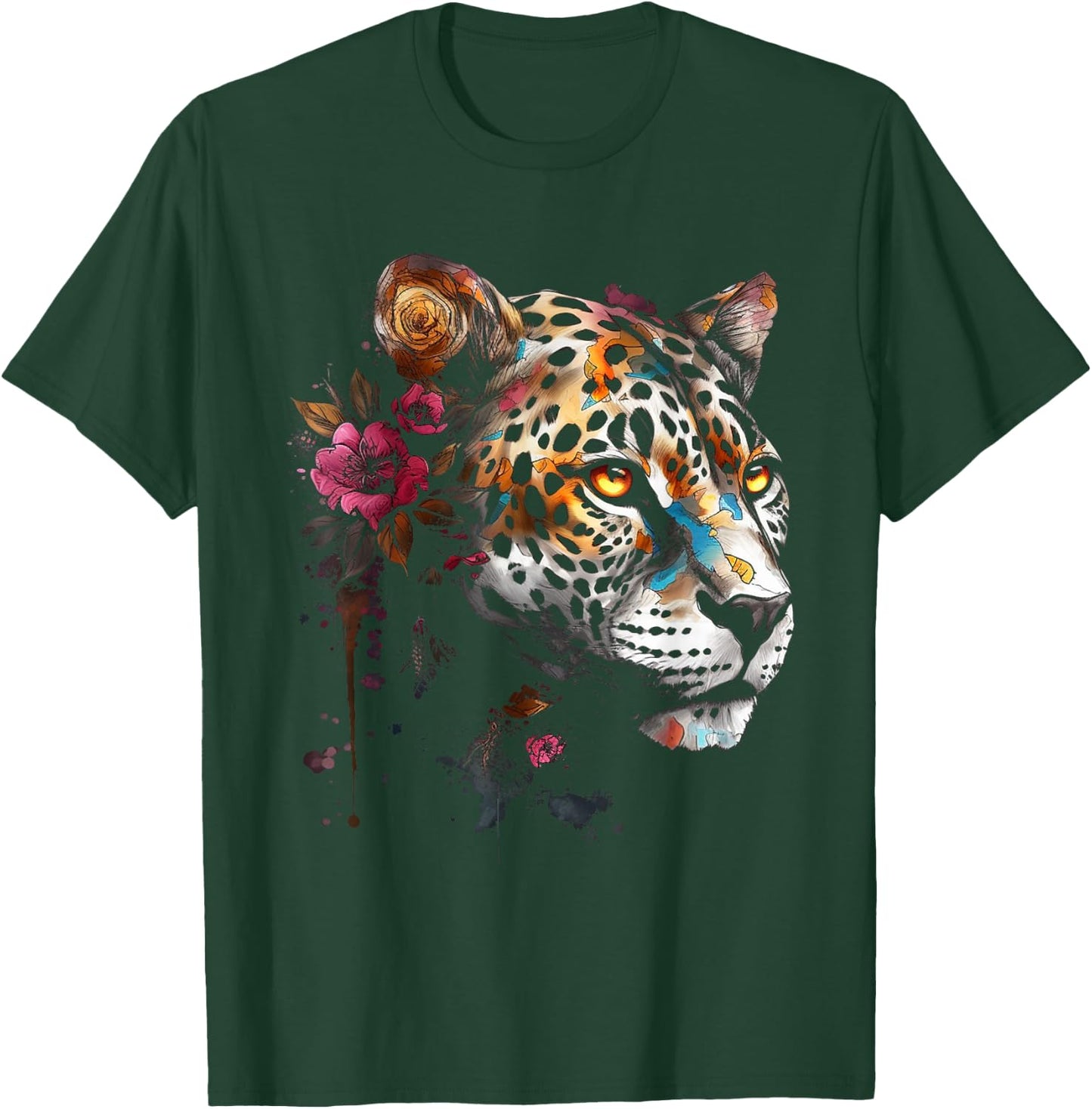 Leopard Blumen Kunst - Tier Leopard T-Shirt - T-Shirt | Forest