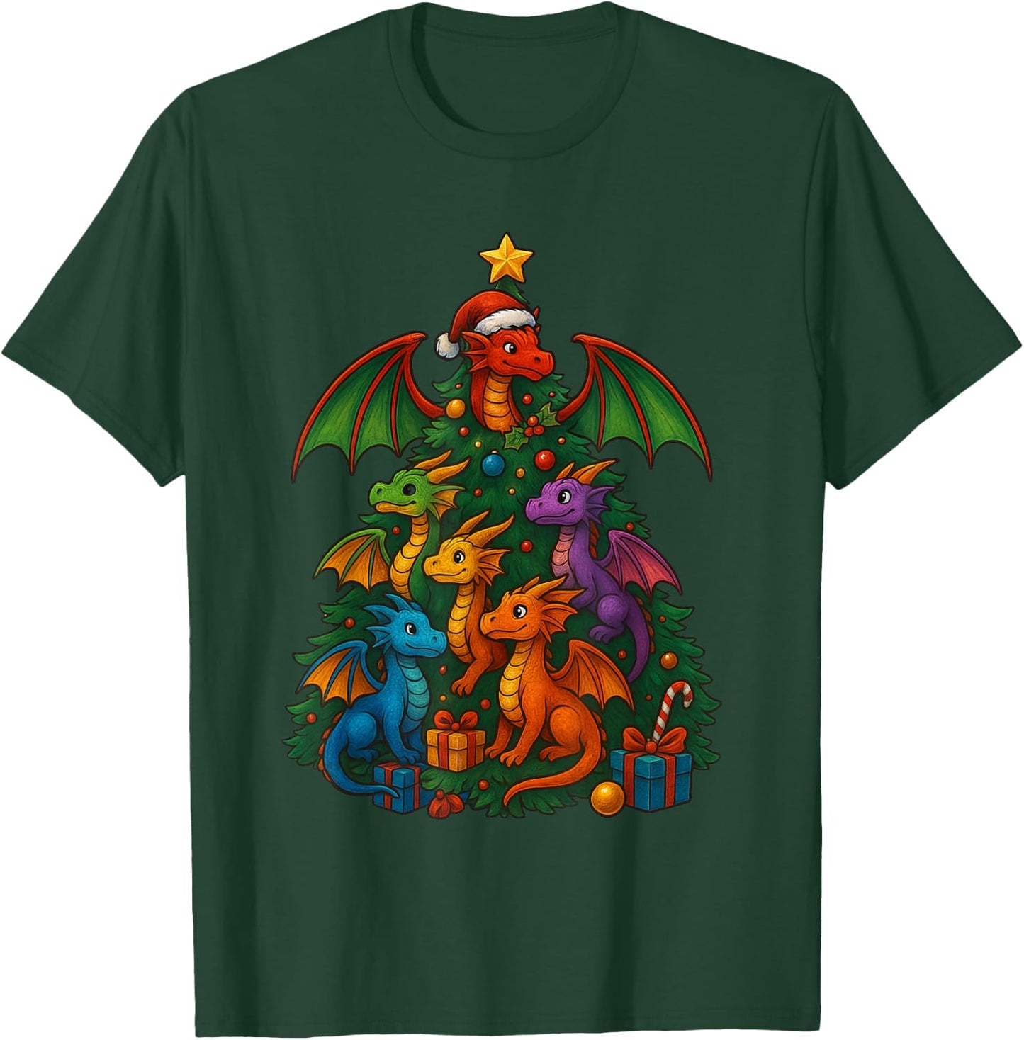 Dragon Christmas Tree Funny Dragon Xmas T-Shirt - T-Shirt | Forest
