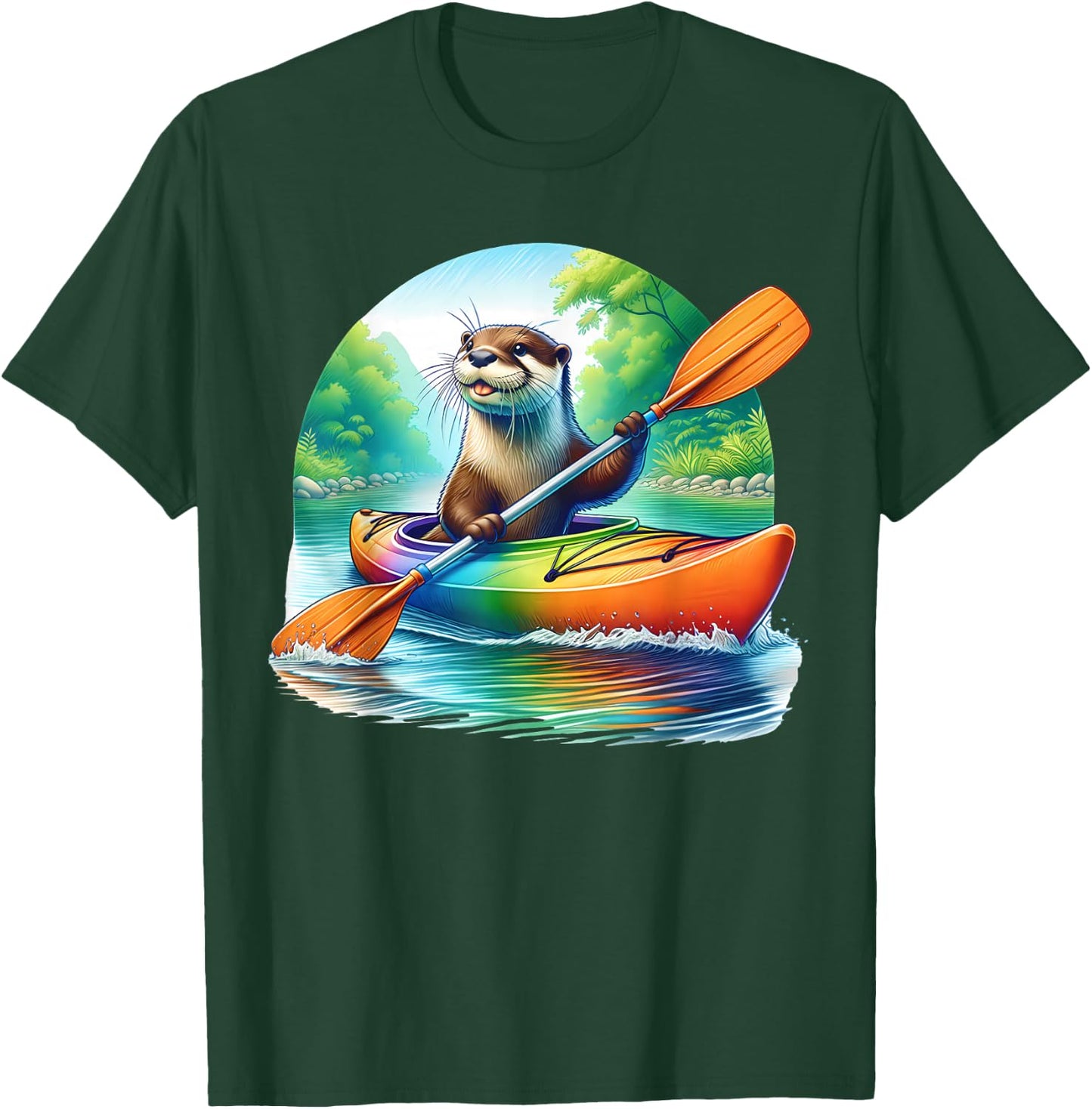 Kayaking River Otter Kayaker Kayak Canoe Paddling T-Shirt - T-Shirt | Forest