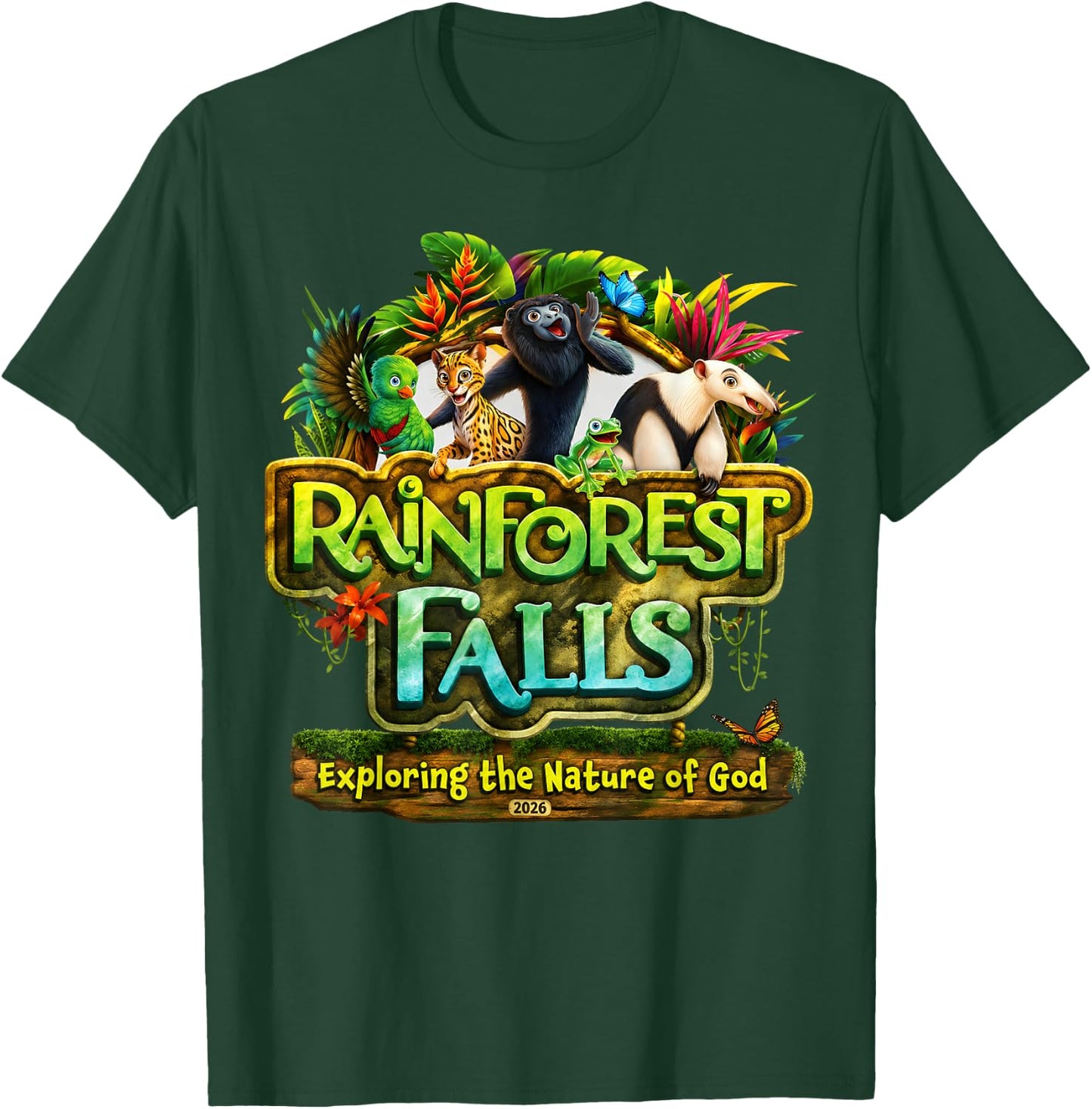 VBS 2026 Rainforest Falls Exploring The Nature of God Kids T-Shirt - T-Shirt | Forest