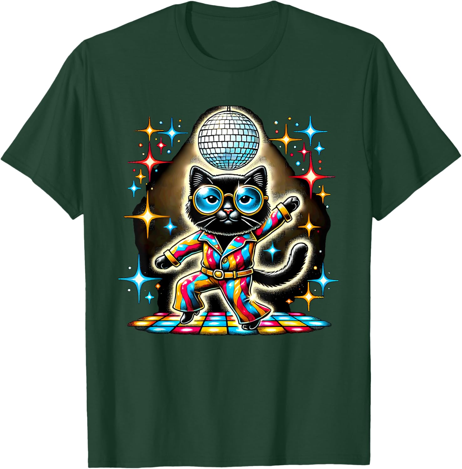 Aesthetic Black Cat Disco T-Shirt - T-Shirt | Forest