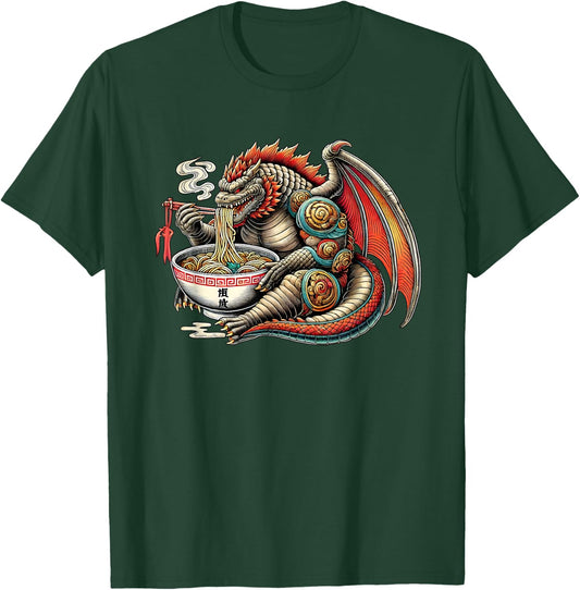 Funny Kaiju Dragon Eating Ramen Japanese Monster T-Shirt - T-Shirt | Forest