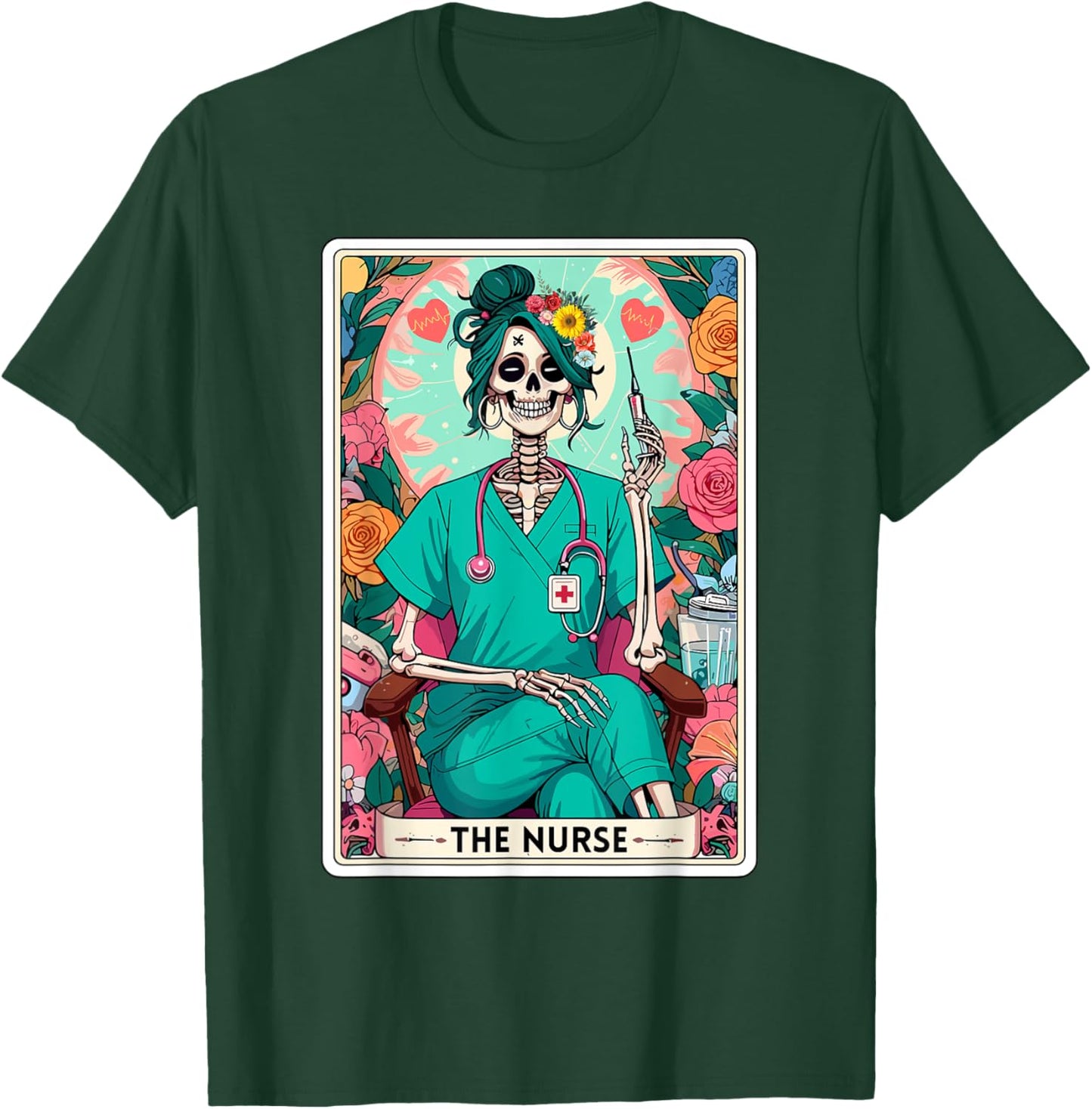 The Nurse Tarot Card Funny Skeleton Nurse Witchy Mom Nursing T-Shirt - T-Shirt | Forest