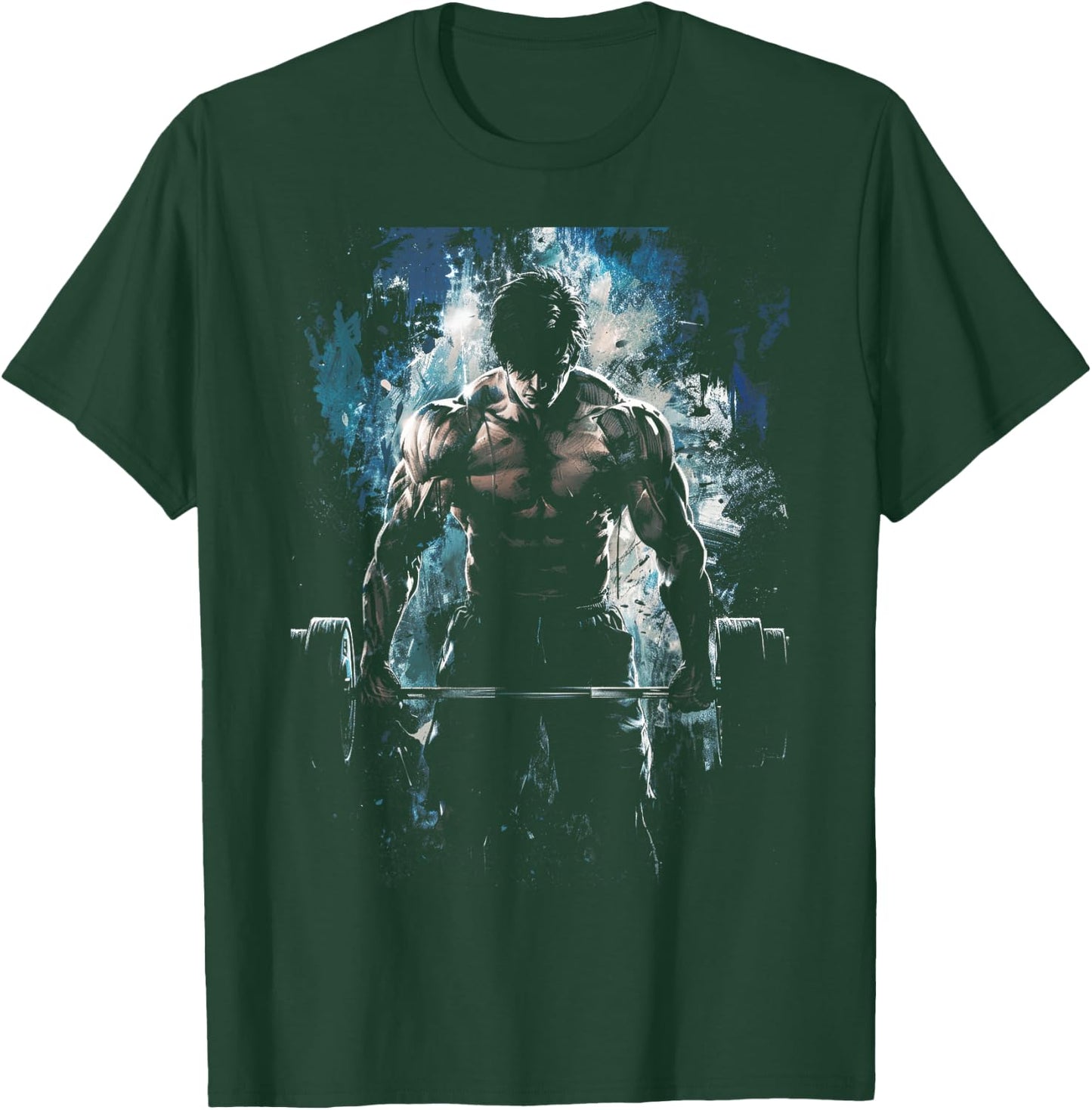 Weightlifting Muscle Gym Fitness Workout Strength Anime Men Character Deadlift Intense Bodybuilding T-Shirt - T-Shirt | Forest
