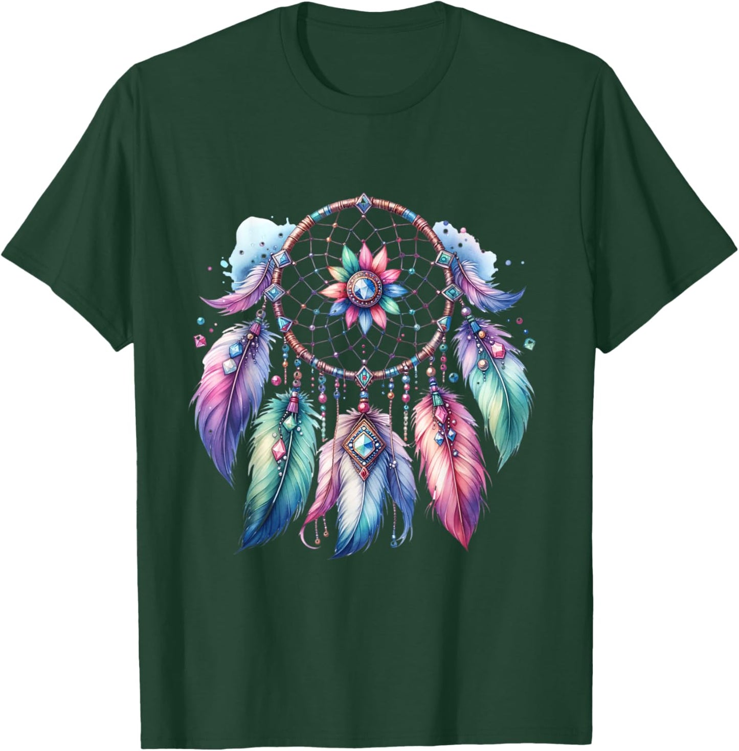 Dream Catcher Boho Feathers Indian Colourful Hippie Esoteric T-Shirt - T-Shirt | Forest