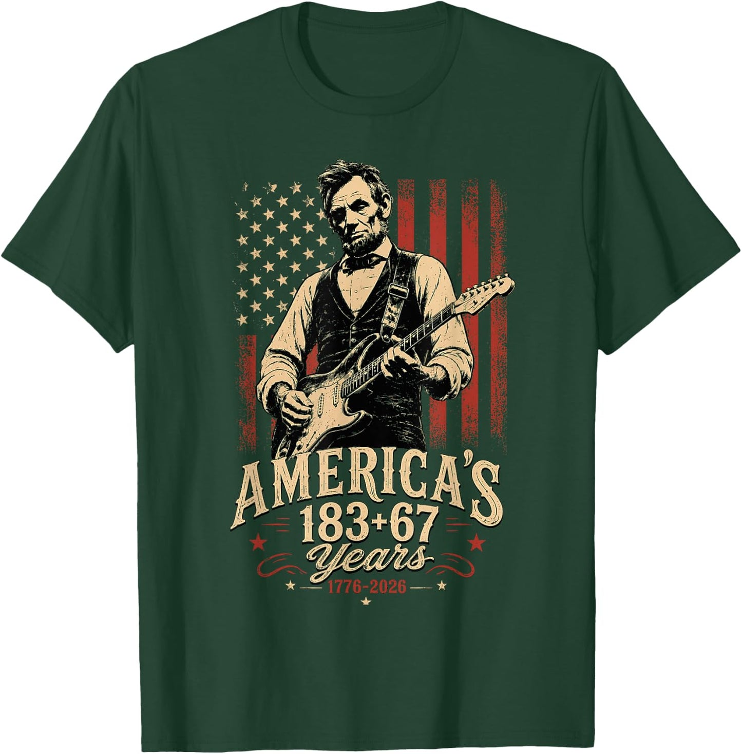 Fourth of July Abraham Lincoln Playing Guitar T-Shirt - T-Shirt | Forest