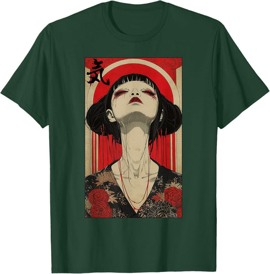Japanische Geisha Frau Kunst Kanji Tokyo Japan Hanami Anime T-Shirt - T-Shirt | Forest