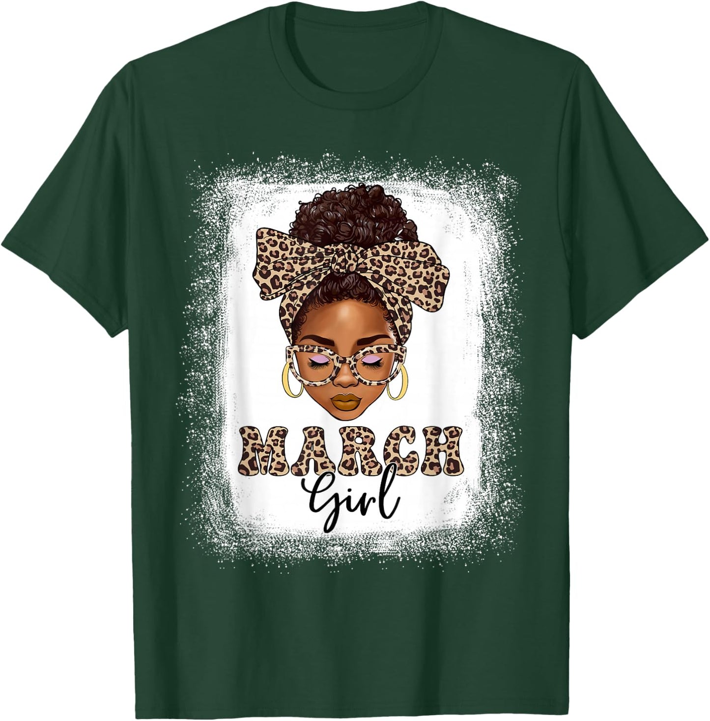 March Girls Afro Messy Bun Bleached Black Women Birthday T-Shirt - T-Shirt | Forest
