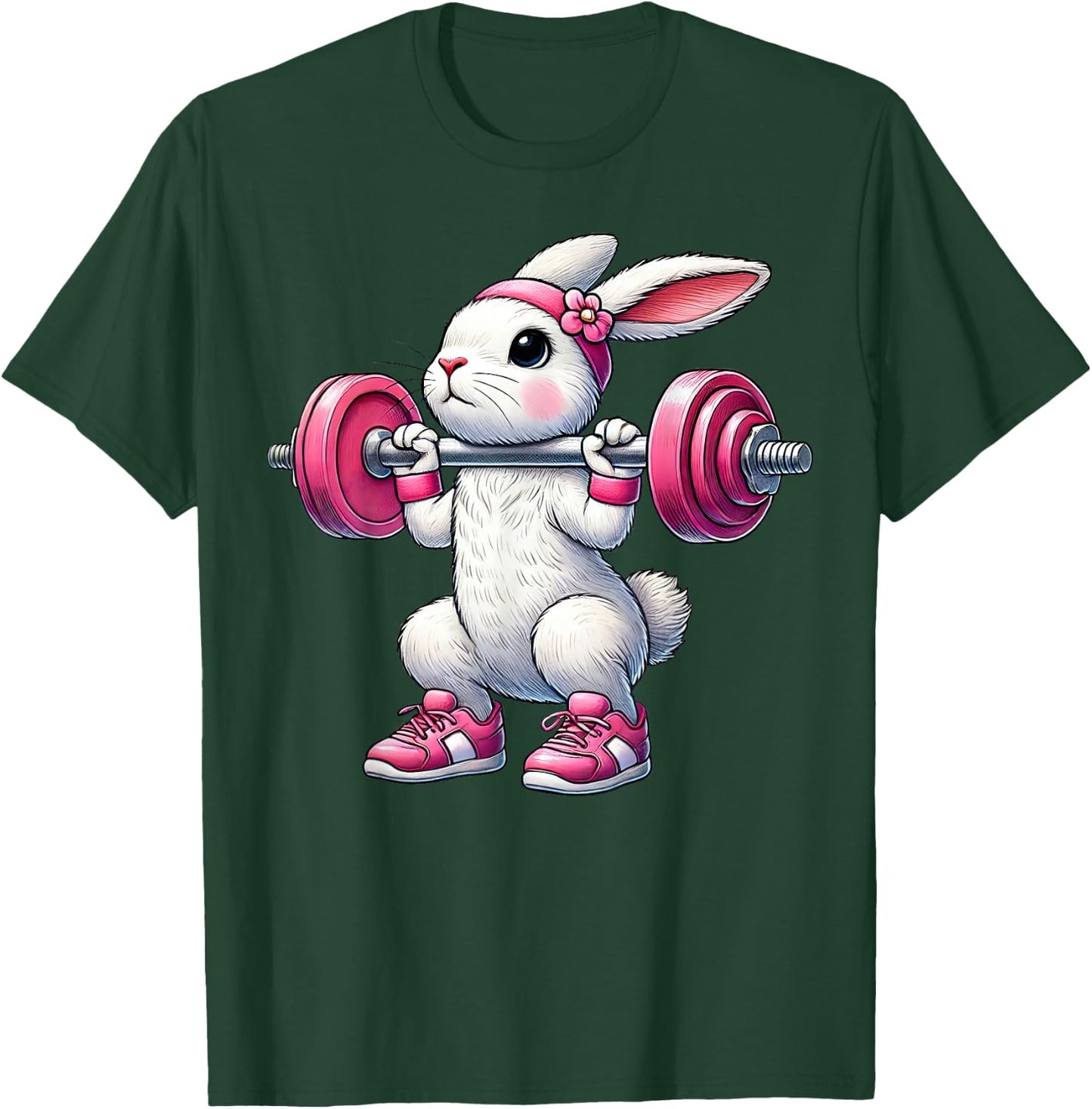 Easter Bunny Lifting Weight Gym Fitness Workout Training T-Shirt - T-Shirt | Forest