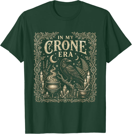in My Crone Era Witchy Raven Cauldron Goth Witch T-Shirt - T-Shirt | Forest