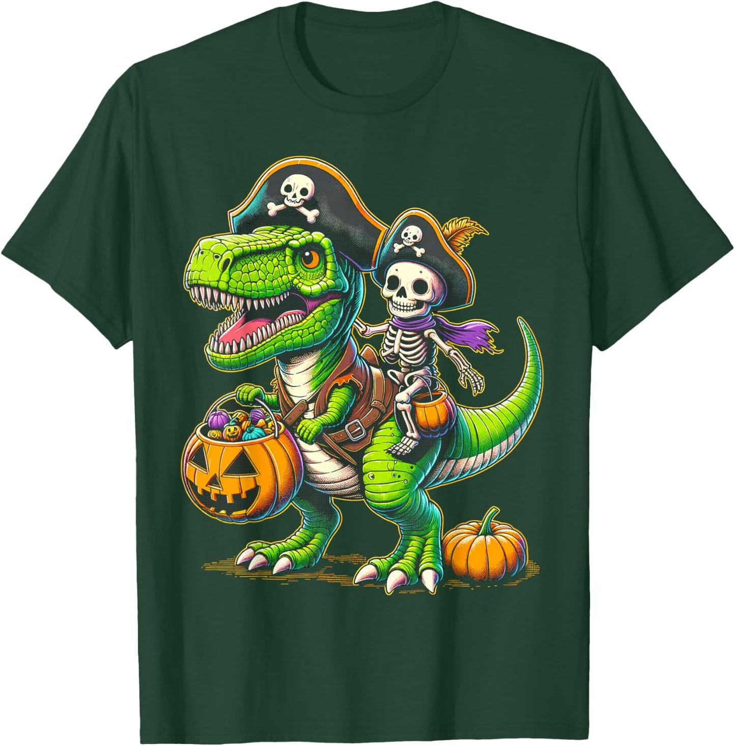 Halloween Funny T Rex Dinosaur Pirate Boys Trick Treat T-Shirt - T-Shirt | Forest