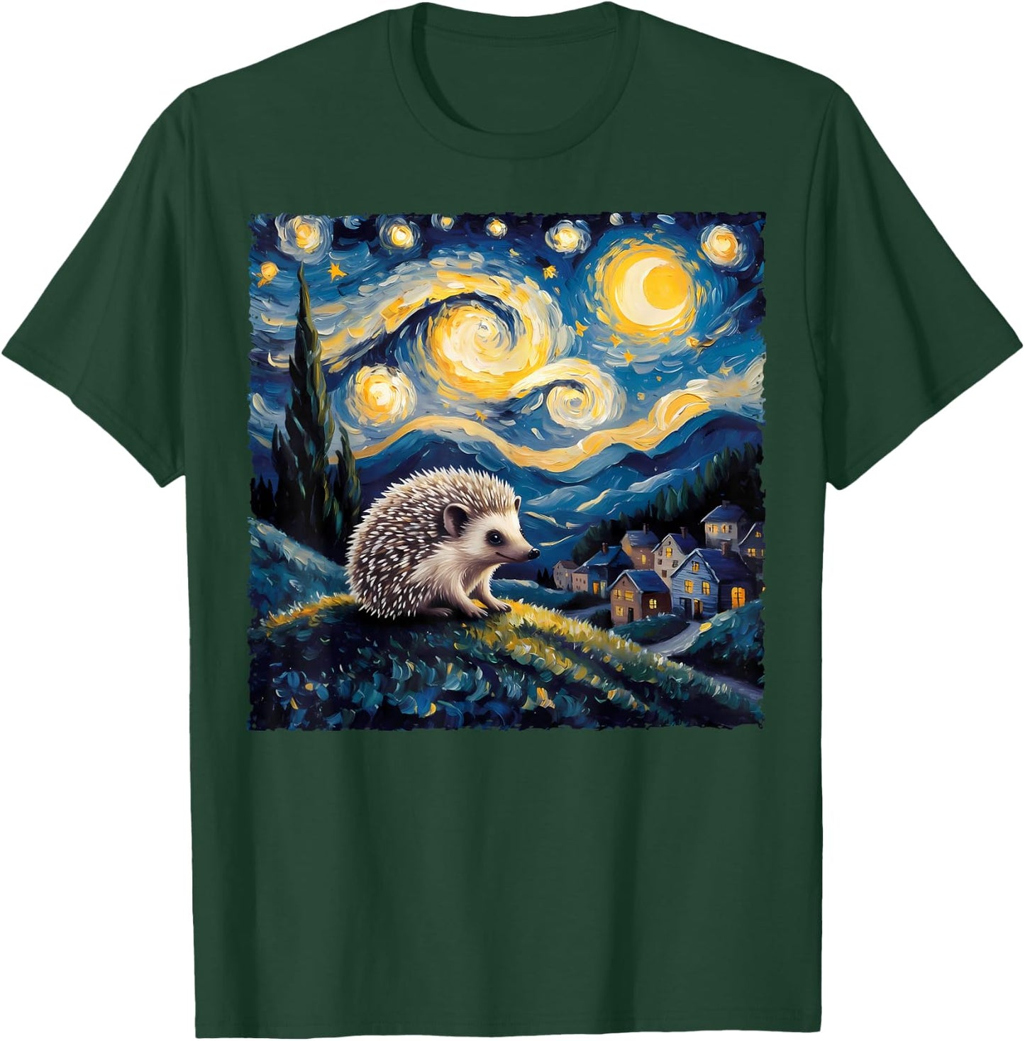 Van Gogh Style Funny Hedgehog Lover Starry Night Painting T-Shirt - T-Shirt | Forest