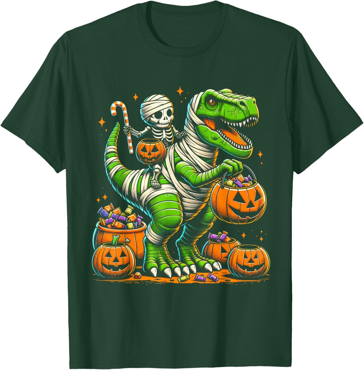 Halloween Funny T Rex Dinosaur Mummy Boys Trick Treat T-Shirt - T-Shirt | Forest