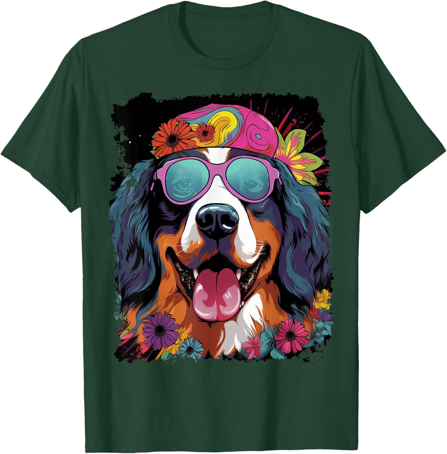 Pop Art Bernese Mountain Dog Flower Love Peace T-Shirt - T-Shirt | Forest