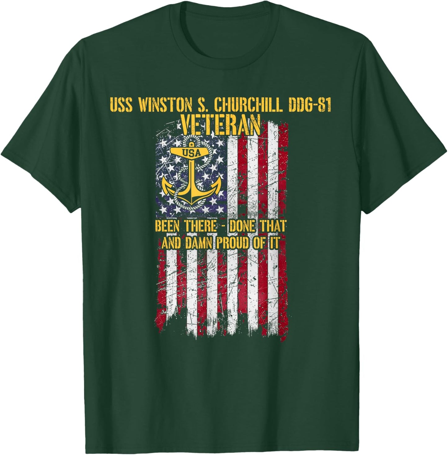 USS Winston S. Churchill DDG-81 Destroyer Veteran T-Shirt - T-Shirt | Forest