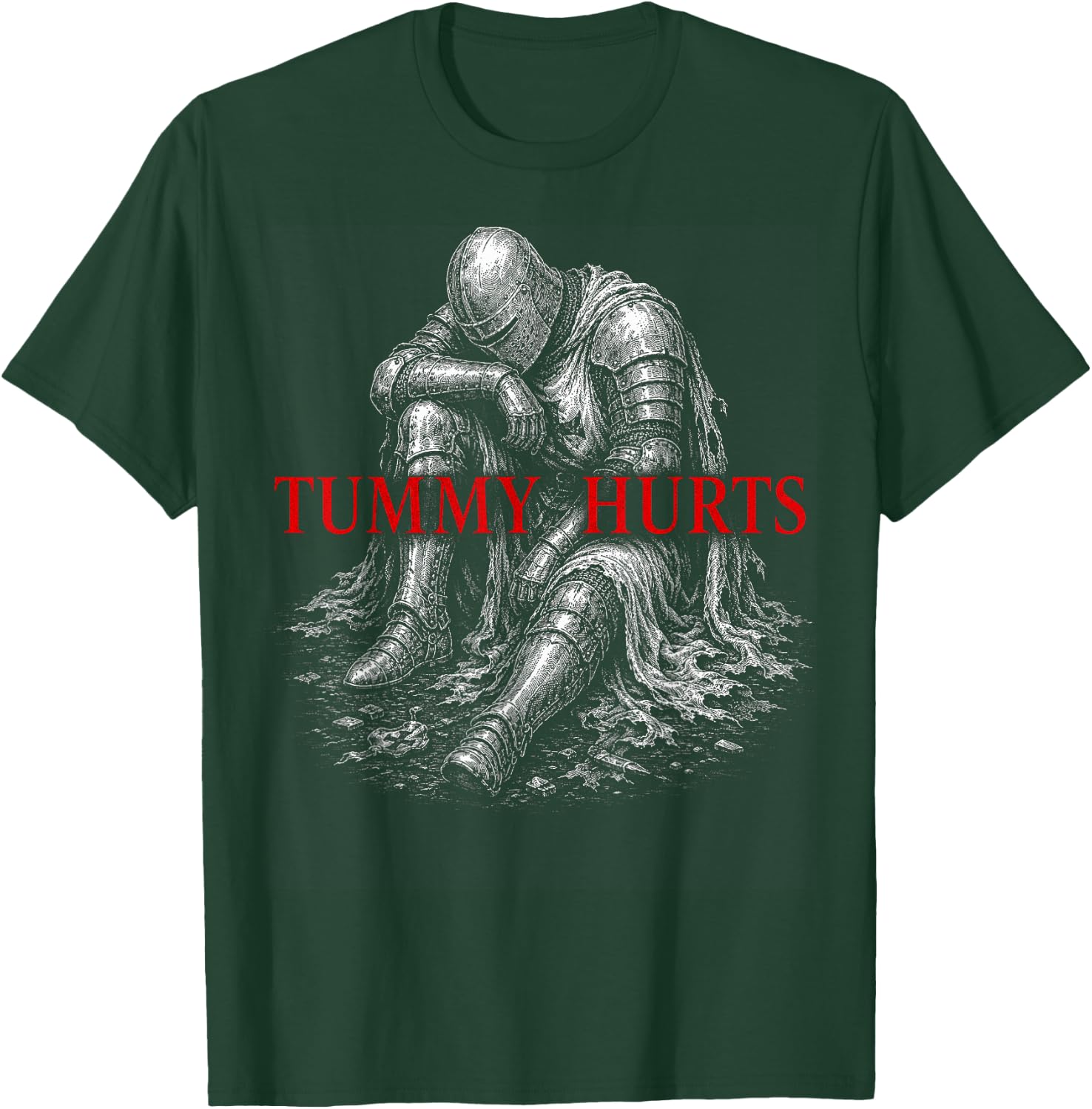 Tummy Hurts Funny Medieval Knight Gothic Art Dark Humor T-Shirt - T-Shirt | Forest