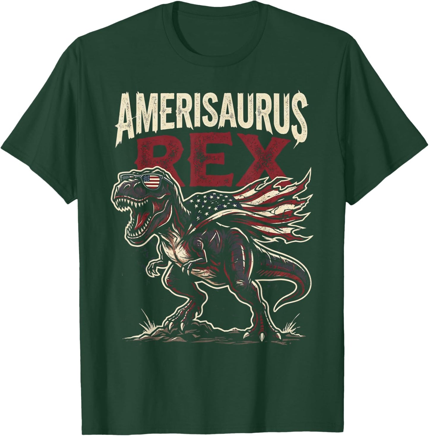 Funny 4th of July Dinosaur Amerisaurus Rex Boys Kids Youth T-Shirt - T-Shirt | Forest