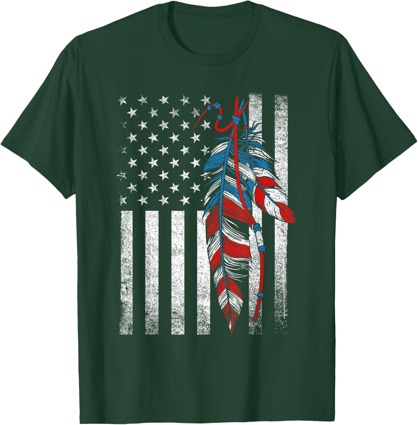 American Flag - Native Feather Pride Month Indigenous T-Shirt - T-Shirt | Forest