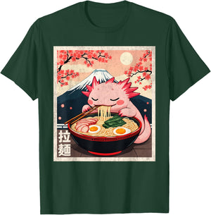 Kawaii Axolotl Eating Ramen Noodles Funny Anime Axolotl T-Shirt - T-Shirt | Forest