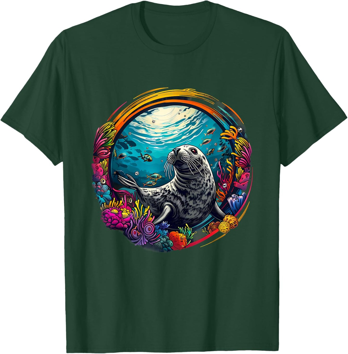 Seal Sea Ocean Seal Marine Mammal Ocean Sea Animal Artwork T-Shirt - T-Shirt | Forest