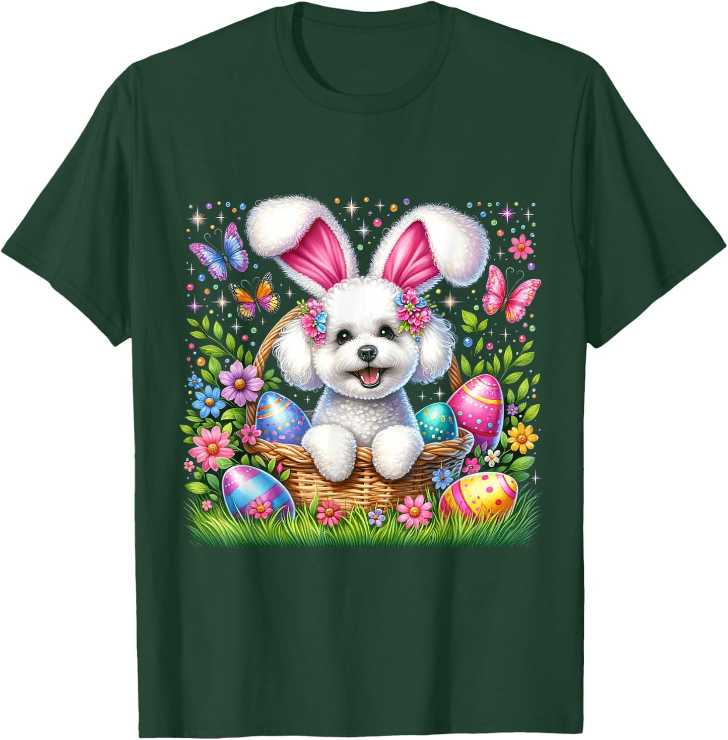 Cute Bunny Bichon Frise Dog Easter Eggs Basket Easter Day T-Shirt - T-Shirt | Forest