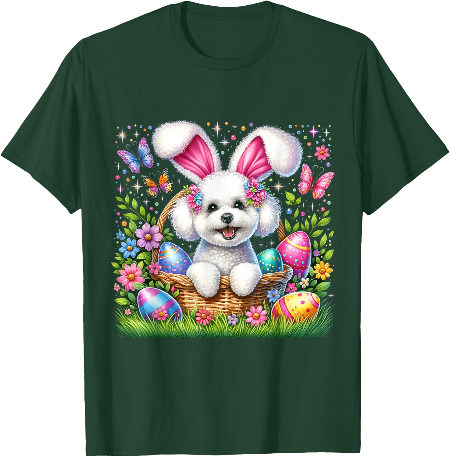 Cute Bunny Bichon Frise Dog Easter Eggs Basket Easter Day T-Shirt - T-Shirt | Forest