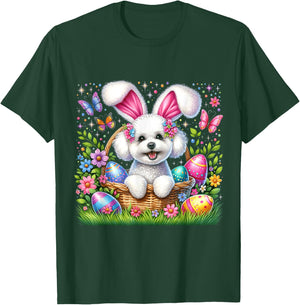 Cute Bunny Bichon Frise Dog Easter Eggs Basket Easter Day T-Shirt - T-Shirt | Forest