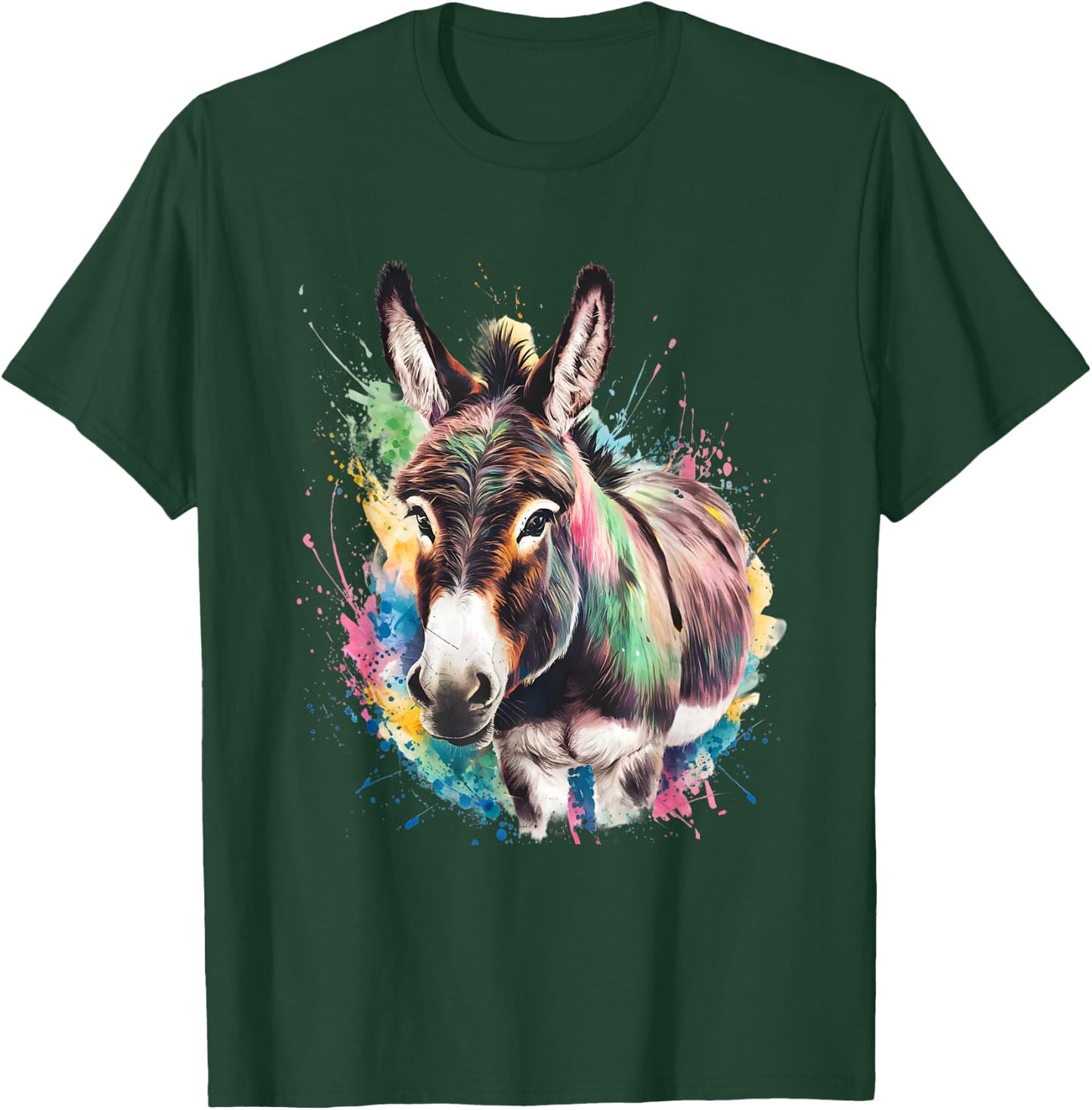 Donkey Men's Women's Colourful Watercolour Donkey , black T-Shirt - T-Shirt | Forest