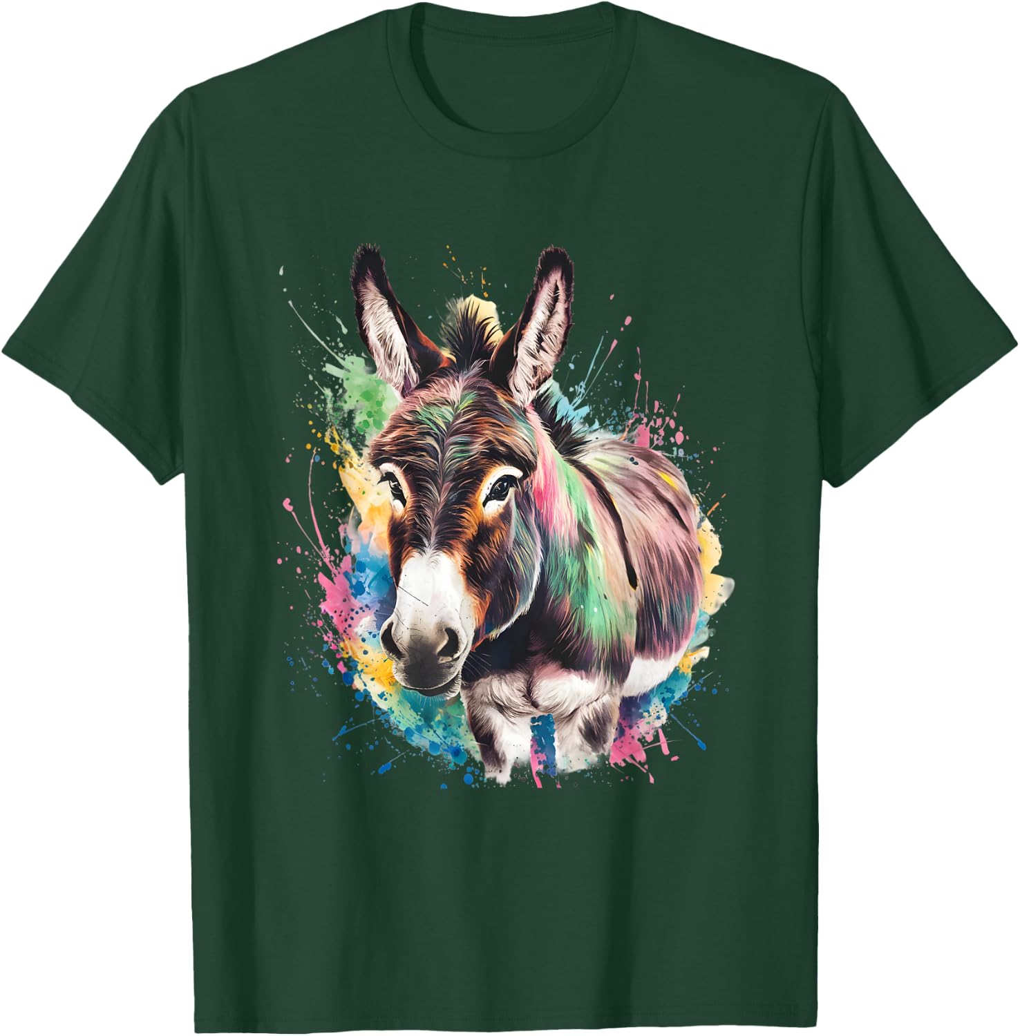 Donkey Men's Women's Colourful Watercolour Donkey , black T-Shirt - T-Shirt | Forest