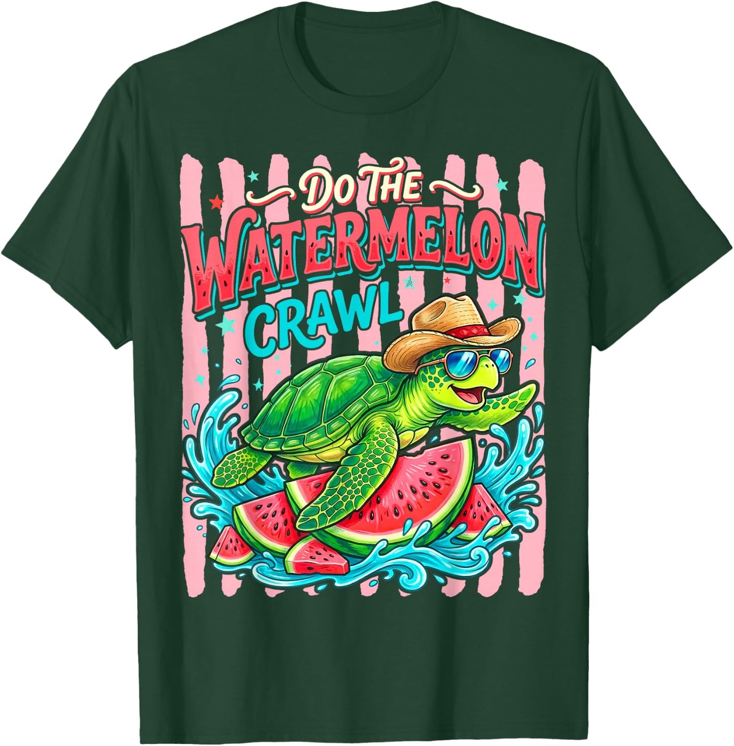 Do The Watermelon Crawl Turtle Girly Striped Summer Funny T-Shirt - T-Shirt | Forest