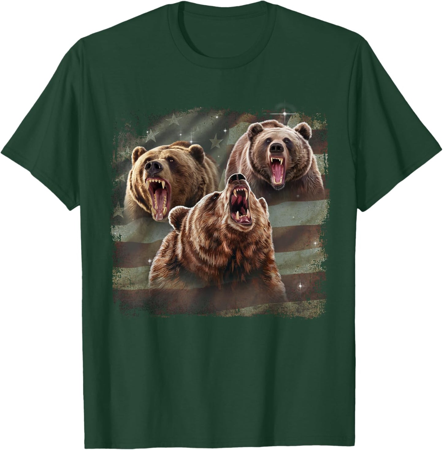 Patriotic USA Grizzly Bear American Flag 4th Of July T-Shirt - T-Shirt | Forest