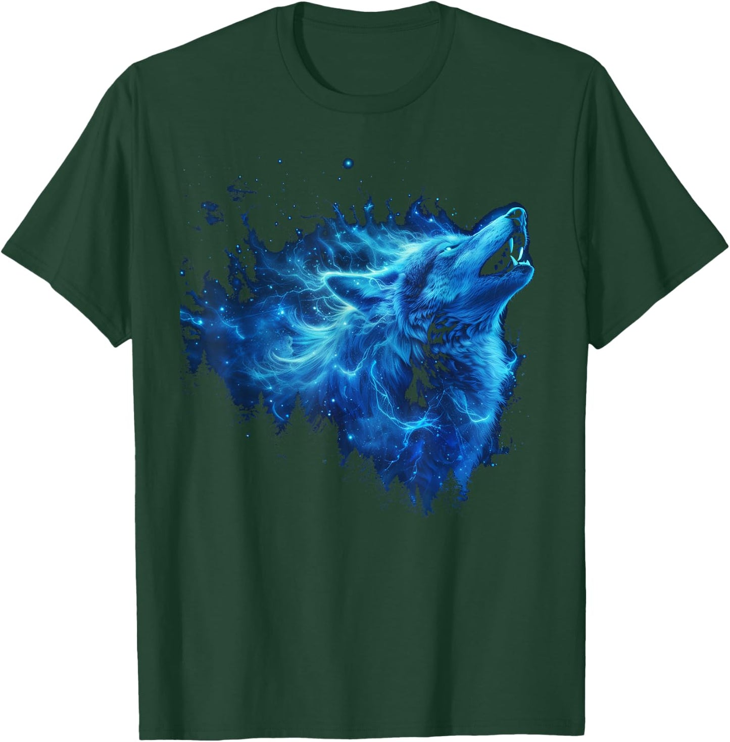 Galaxy Wolf Howling Graphic Electrical Blue Wolf Lovers T-Shirt - T-Shirt | Forest