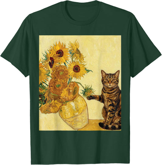Funny Tabby Cat & Sunflowers Van Gogh Art Parody T-Shirt - T-Shirt | Forest