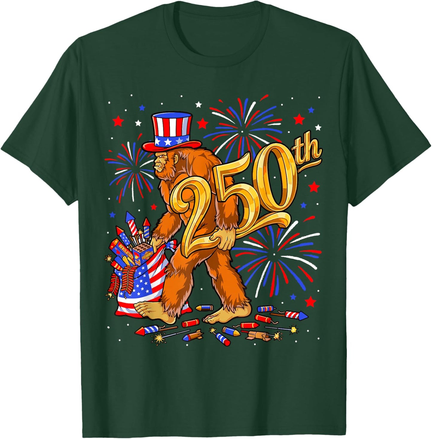 usa250 Bigfoot celebriting 250th Anniversary 4th of July T-Shirt - T-Shirt | Forest
