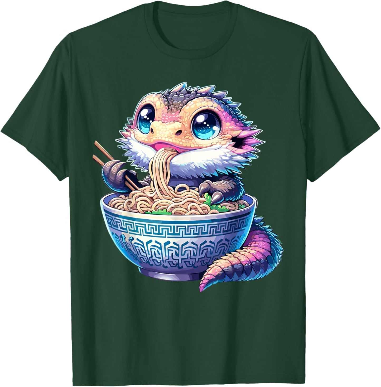 Kawaii Bearded Dragon Eating Ramen Noodles Bearded Dragon T-Shirt - T-Shirt | Forest
