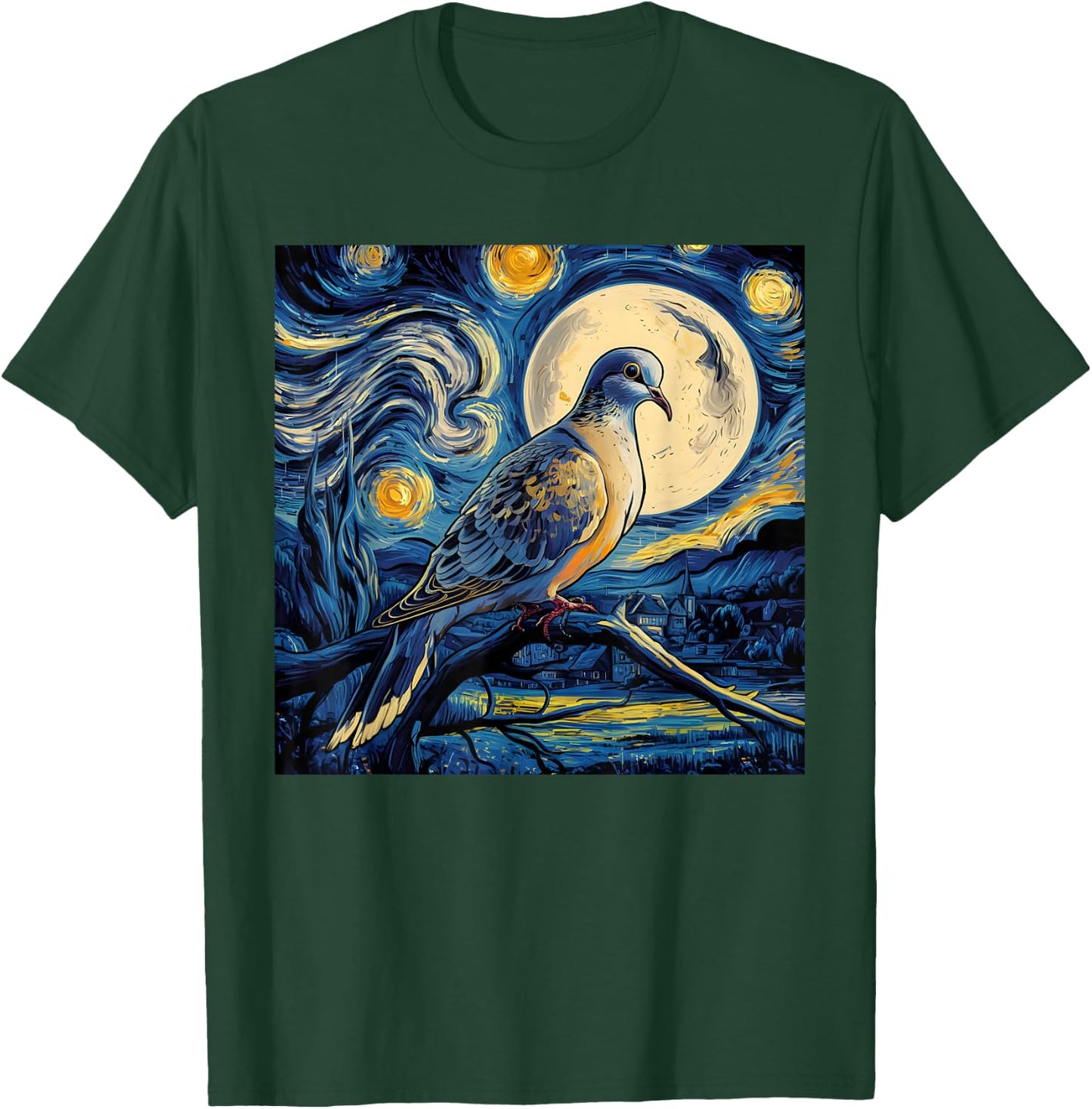 Mourning Dove Bird Lover Starry Night Van Gogh Bird Watchers T-Shirt - T-Shirt | Forest