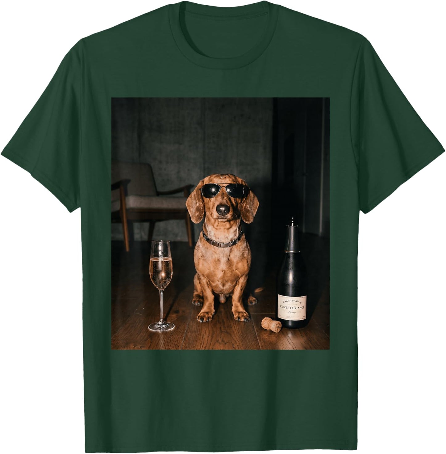 Dachshund Drinking Champagne Funny Fathers Day T-Shirt - T-Shirt | Forest