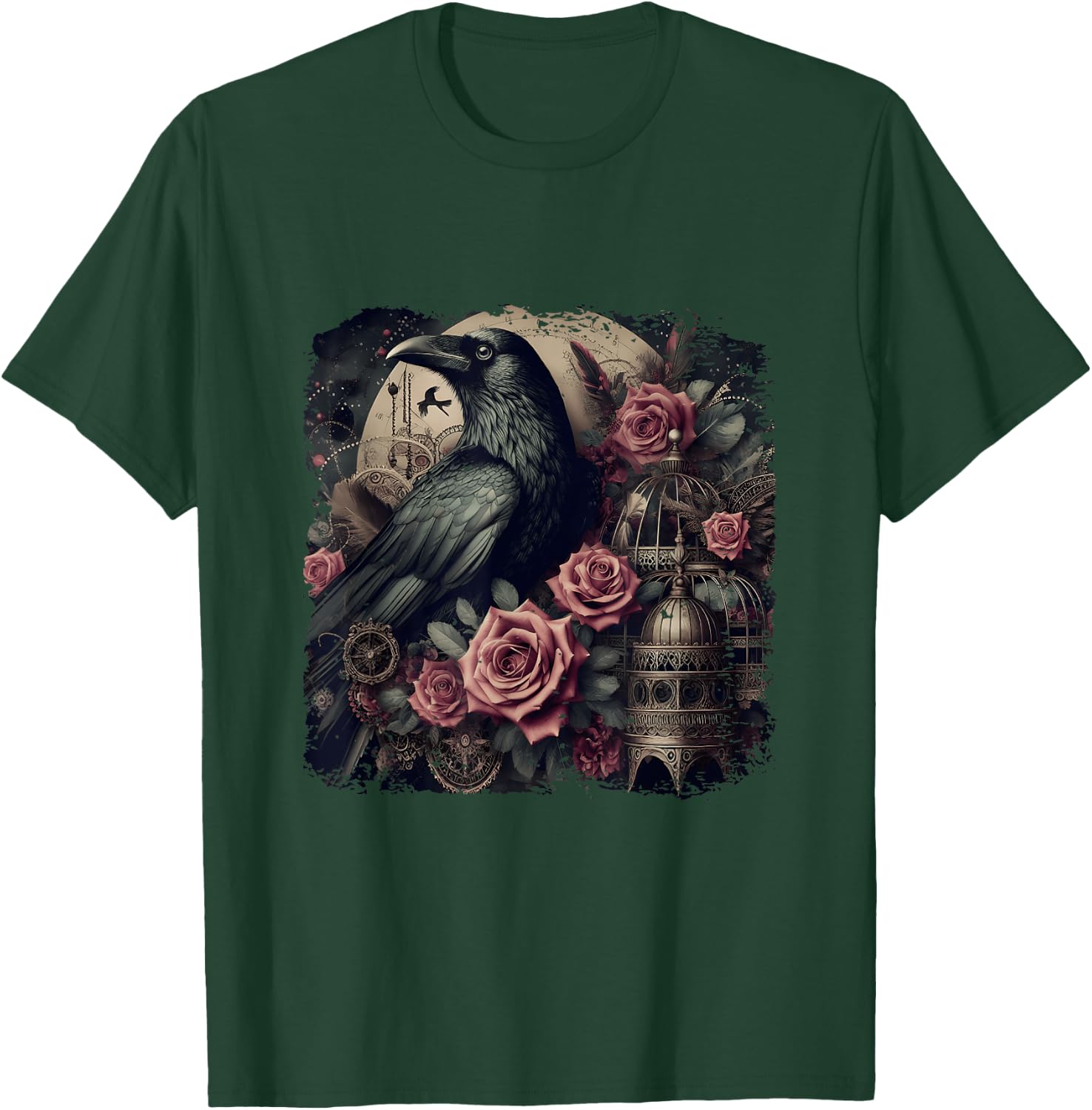 Gothic Raven Rose Enchanted Vintage Floral Crow Halloween T-Shirt - T-Shirt | Forest
