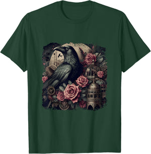 Gothic Raven Rose Enchanted Vintage Floral Crow Halloween T-Shirt - T-Shirt | Forest