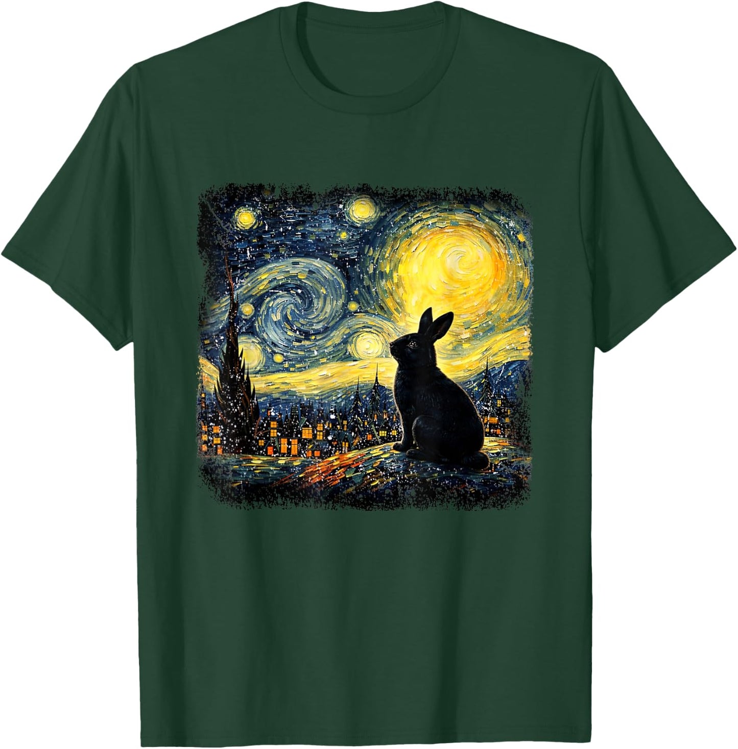Rabbit Starry Night Van Gogh Bunny for Rabbit Lovers Bunny T-Shirt - T-Shirt | Forest