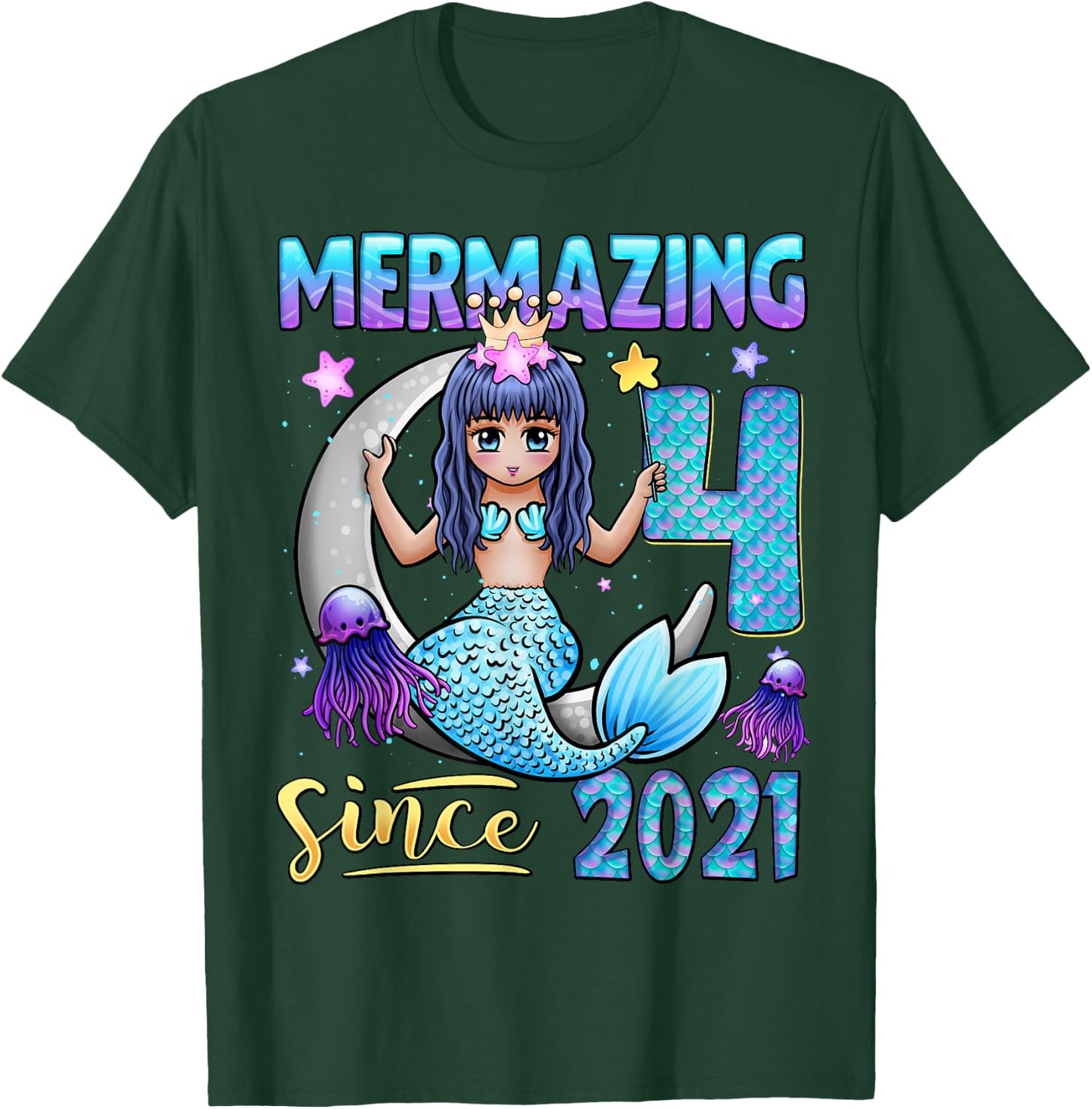 Mermaid Birthday Shirt 4 Years Old Mermaid 4th Birthday Girl T-Shirt - T-Shirt | Forest