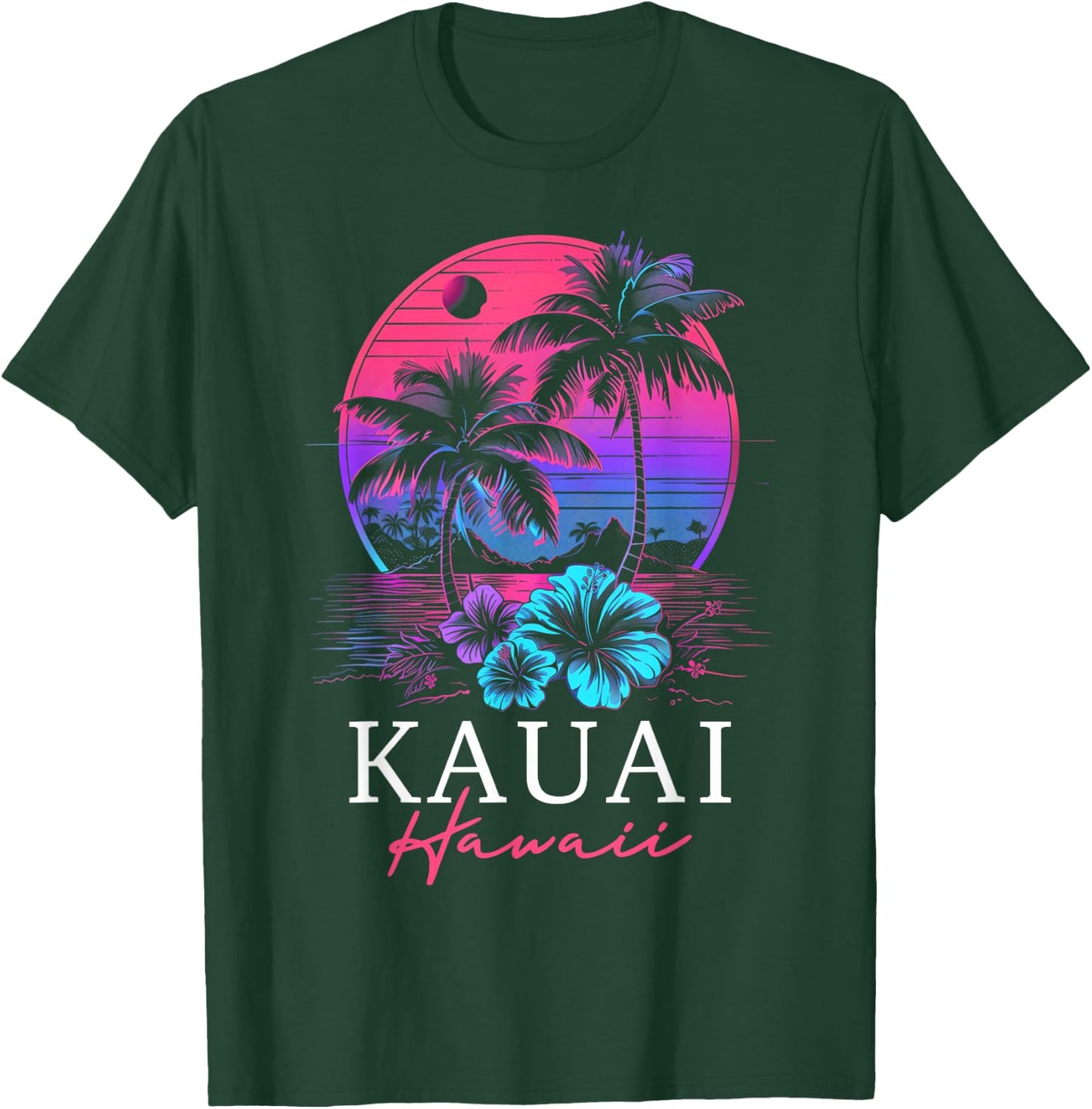 Kauai Hawaii Hawaiian Hibiscus Flowers Surfer Souvenir Retro T-Shirt - T-Shirt | Forest