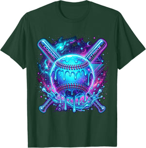 Cosmic Drip Baseball Glow Graphic Blue Vaporwave Aesthetic T-Shirt - T-Shirt | Forest
