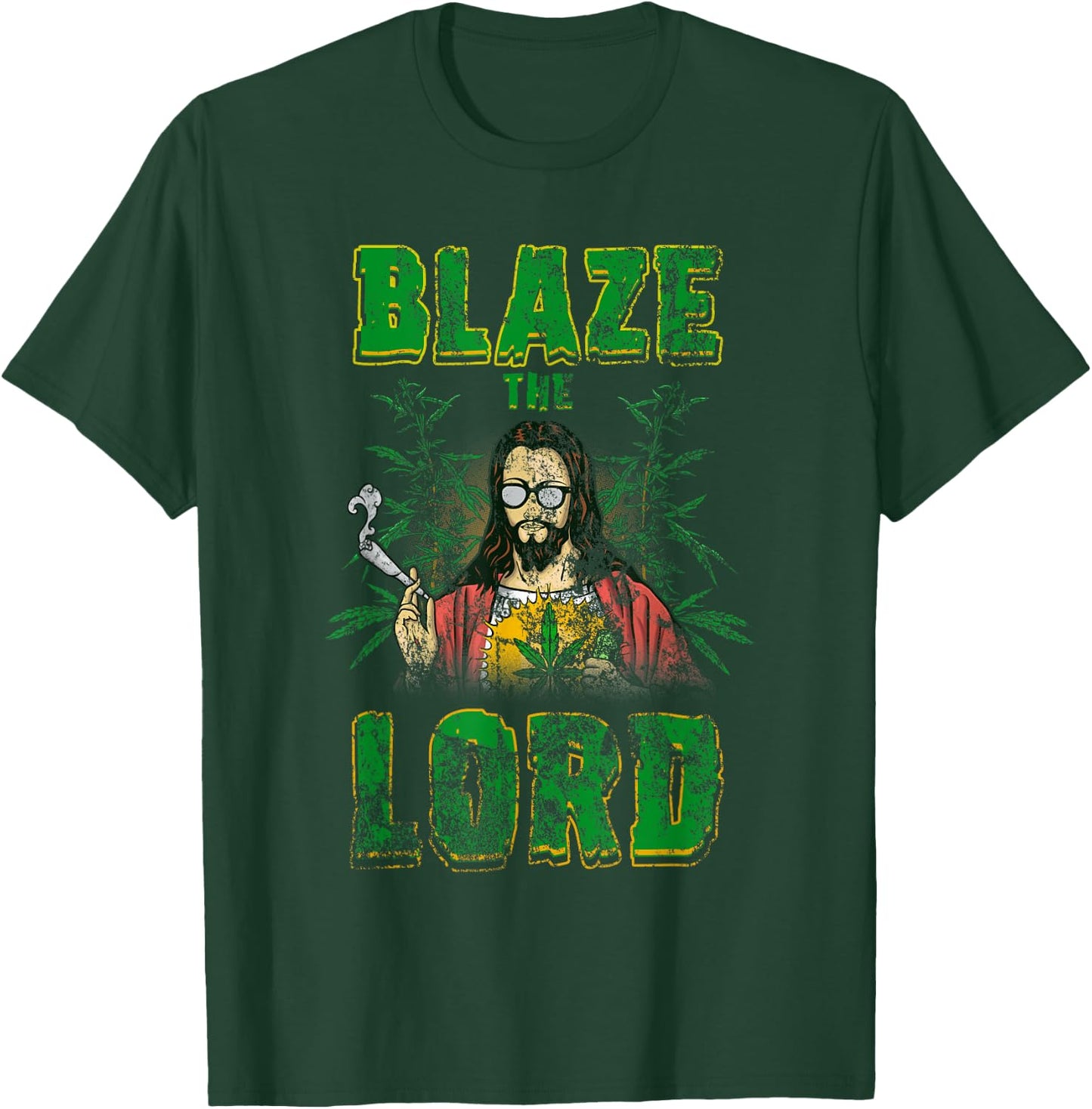 Vintage CBD Cannabis Jesus Shirt Blaze The Lord Funny AF 420 T-Shirt - T-Shirt | Forest