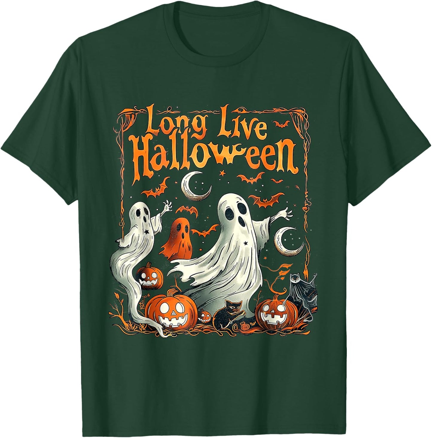 Retro Long Live Halloween Spooky Season Pumpkin Ghost T-Shirt - T-Shirt | Forest
