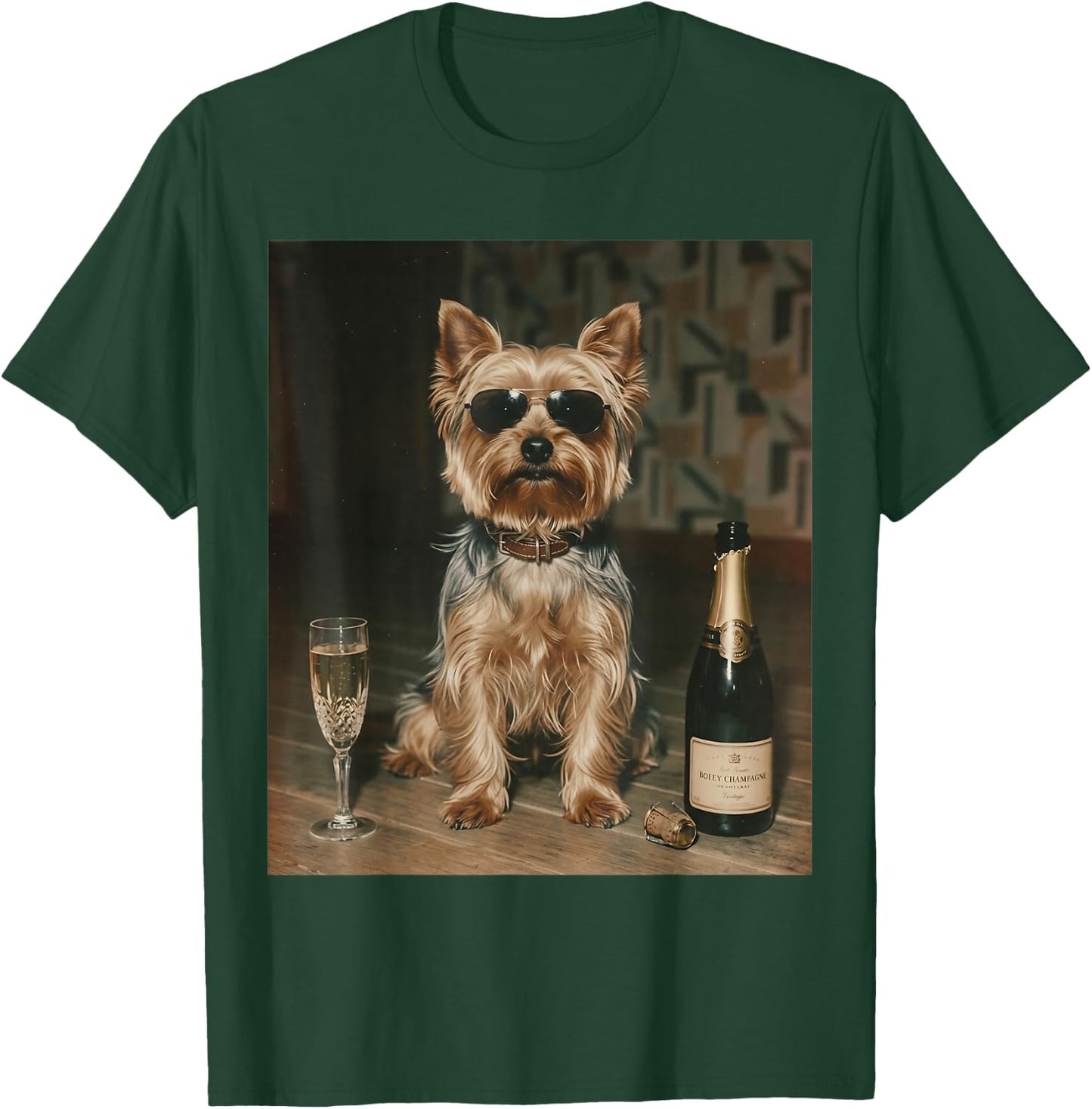 Yorkie Drinking Champagne Funny Father’s Day T-Shirt - T-Shirt | Forest