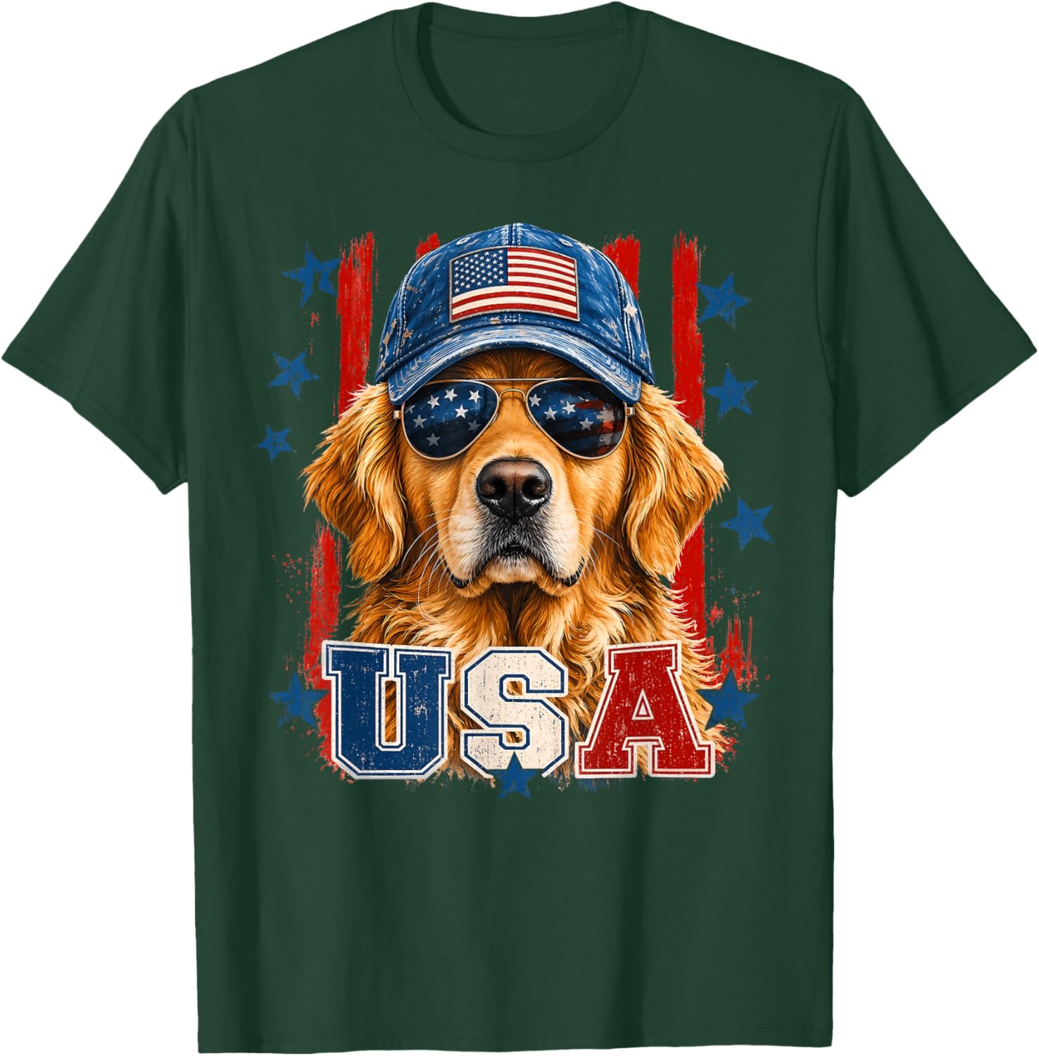 American Flag Golden Retriever USA Retro 4th of July T-Shirt - T-Shirt | Forest