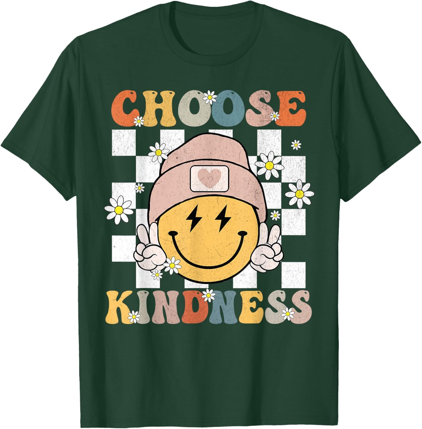 Retro Choose Kindness Smile Face Groovy Be Kind Women Kids T-Shirt - T-Shirt | Forest